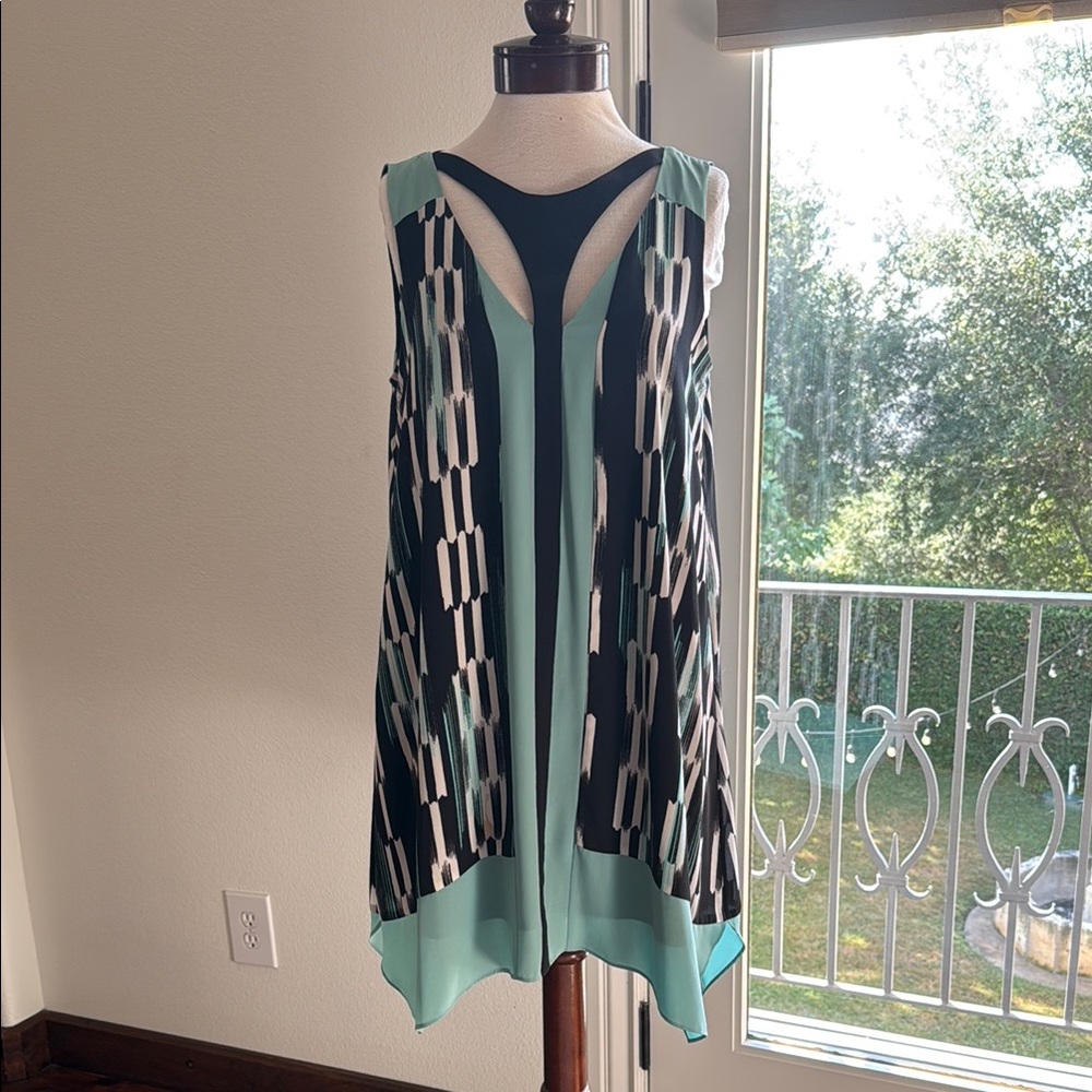 BCBGMaxAzria Asymmetrical Dress in Black and Teal